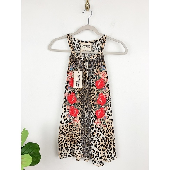 NWT Savannah JaneLeopard Print Floral Embroidered Tank Top Sz S - Picture 1 of 6